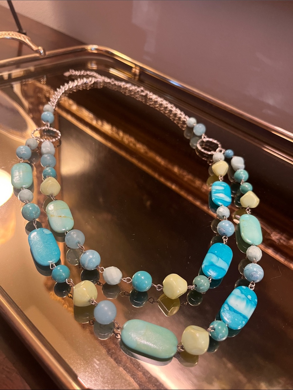 Long Silver and Turquoise Necklace